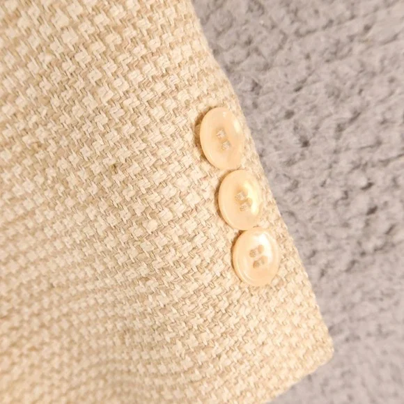 VTG Jos A Bank Jacket 44R L Beige Micro check textured weave 100% Silk Blazer - Picture 6 of 16